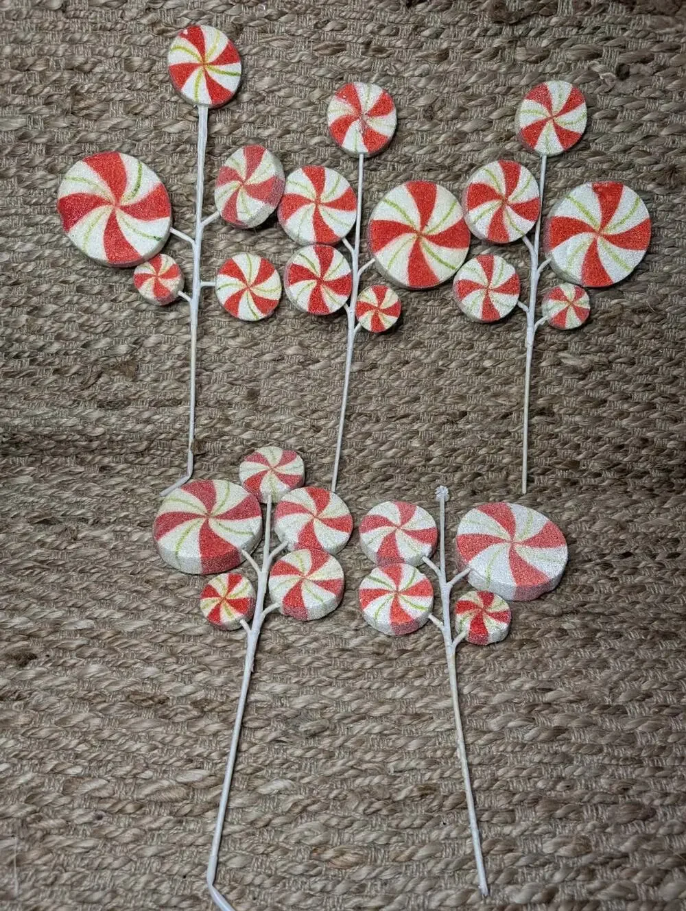 5 Frosted Red & White Peppermint Swirl Picks Holiday Christmas Decor, 16